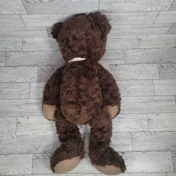 SKM Enterprises Bear W/ Pink Bow 18" Brown Furry Soft - Picture 3 of 10